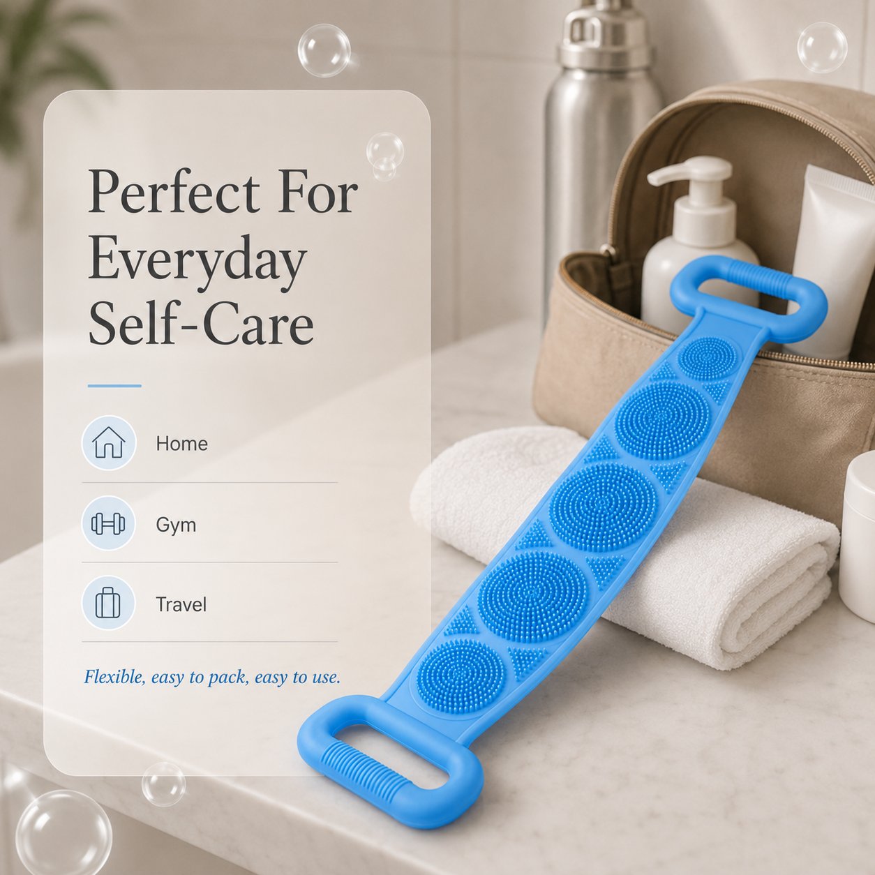 🛁 Double-Sided Silicone Back Scrubber-Easily exfoliate dead skin