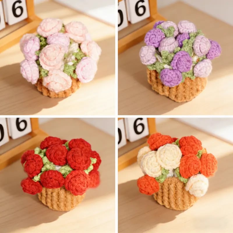 Handmade Crochet Flower Bouquet Coaster, Yarn Knitted Flower Cup Transform Bouquet, Mother's Day Gift, Gift for Mom Grandma, Valentine's Day Decor, Room Decor