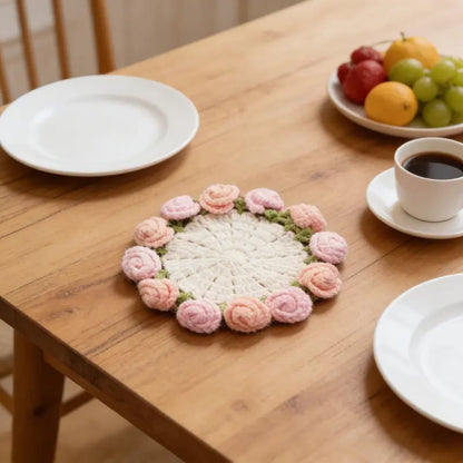 Handmade Crochet Flower Bouquet Coaster, Yarn Knitted Flower Cup Transform Bouquet, Mother's Day Gift, Gift for Mom Grandma, Valentine's Day Decor, Room Decor